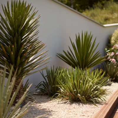 Massif exotique avec des yucca