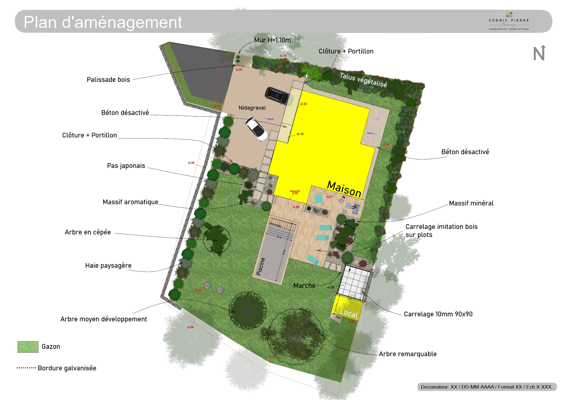 Plan d'aménagement d'un jardin complet réalisé par CEDRIC PIERRE PAYSAGE
