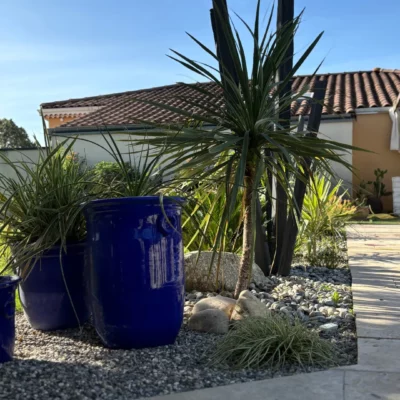 Aménagement avec des pots bleu